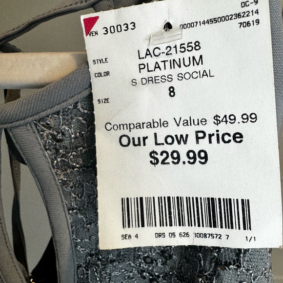 Silver, sequined, sleeveless dress with tie back - Picture 12 of 14